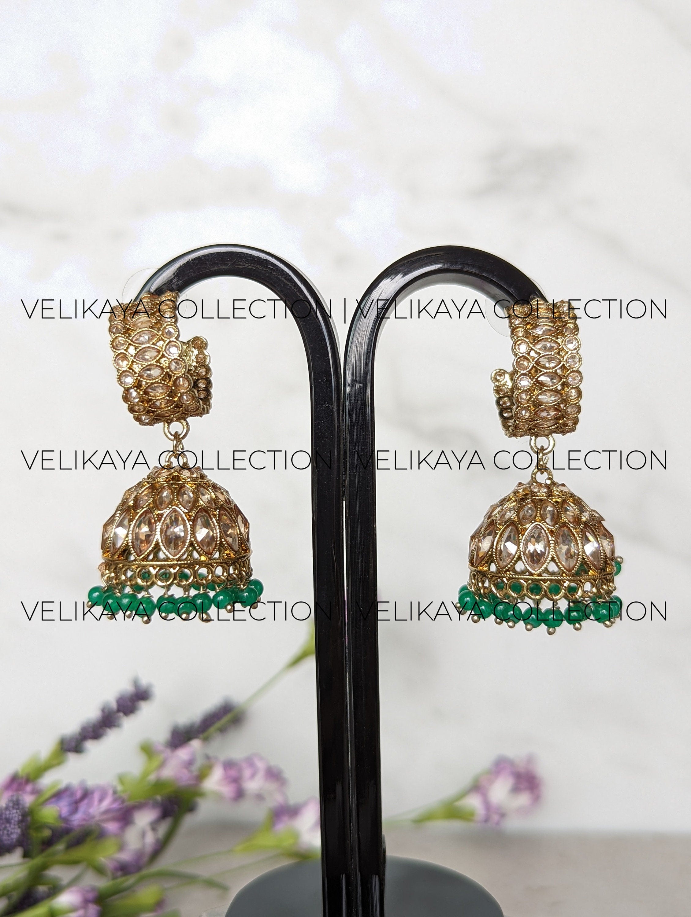 Kayra Green Polki Jhumka Earrings