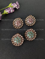 Load image into Gallery viewer, Raveena Rose Gold plated Kundan Studs with American Diamonds
