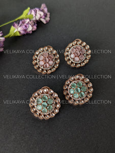 Raveena Rose Gold plated Kundan Studs with American Diamonds