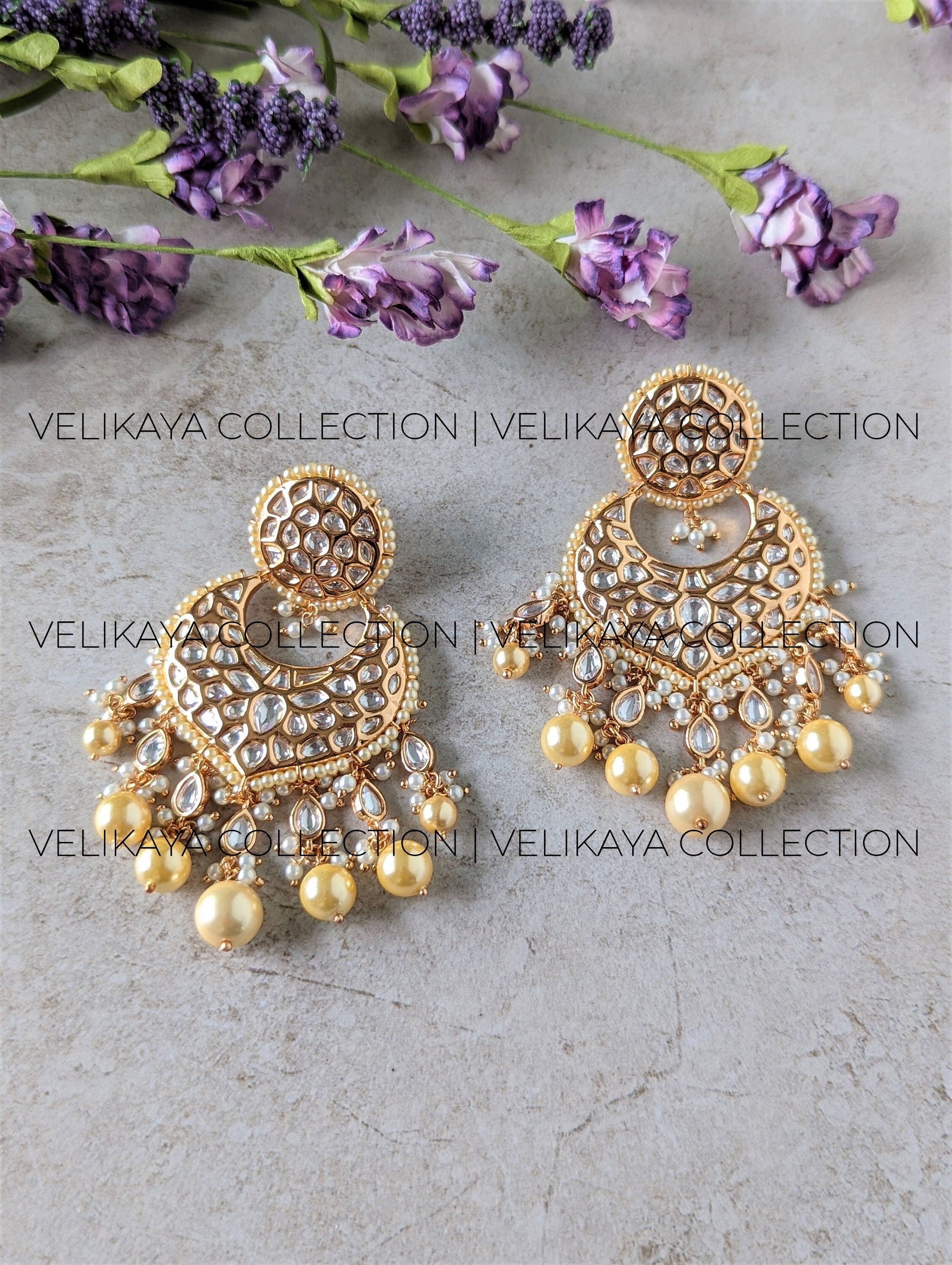 Premium Gold Plated Kundan Chandbali Earrings