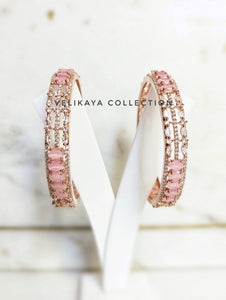 Kiara Pink Rose Gold Plated American Diamond Bangle Bracelets