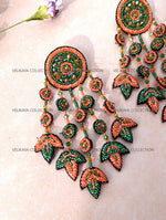 Load image into Gallery viewer, Orange Beaded Zardozi Earrings
