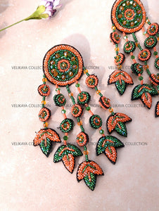 Orange Beaded Zardozi Earrings