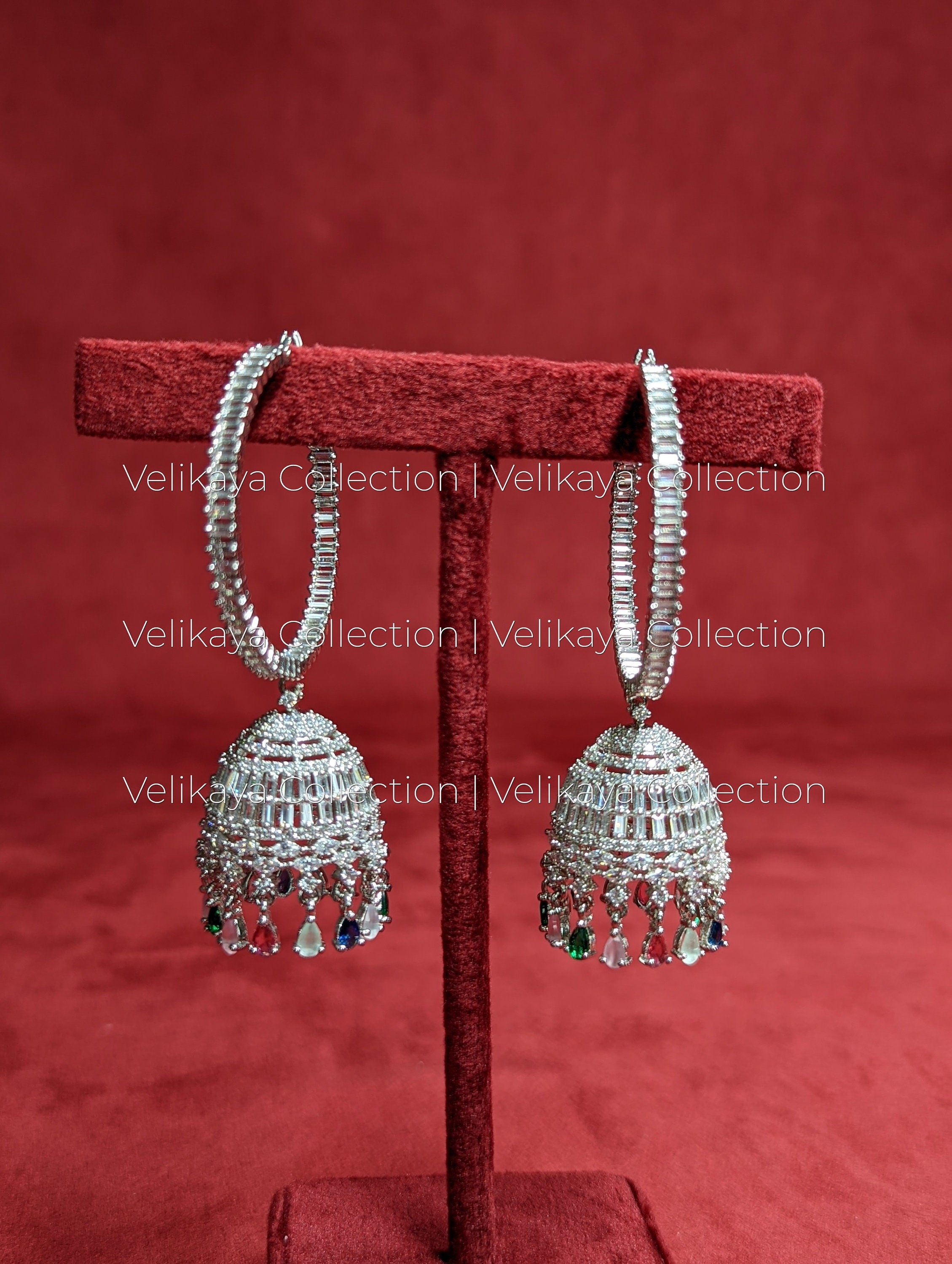 Amani Rhodium Plated Silver American Diamond Jhumka