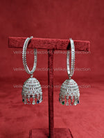 Load image into Gallery viewer, Amani Rhodium Plated Silver American Diamond Jhumka
