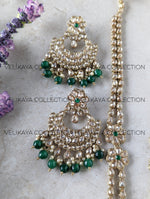 Load image into Gallery viewer, Heera - Green Long Polki Necklace Jhumkas Tikka
