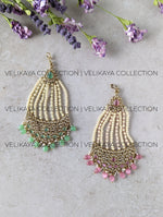 Load image into Gallery viewer, Kalki Antique Gold Plated Pearl &amp; Polki Pasa - Mint &amp; Pink
