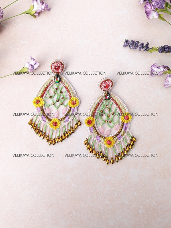 Macramé Beaded Zardozi Earrings