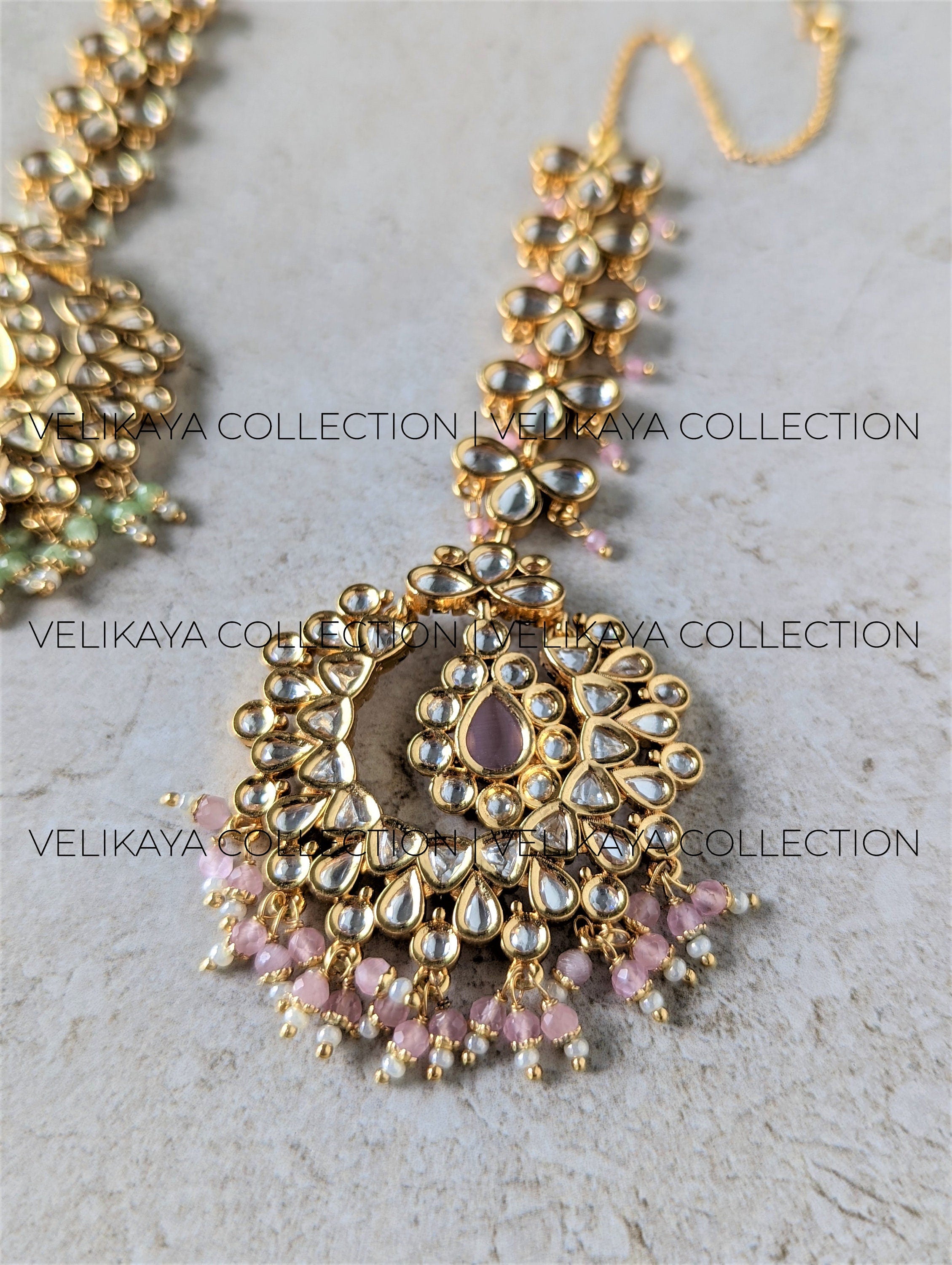 Vera Pink Premium Gold Plated Kundan Tikka