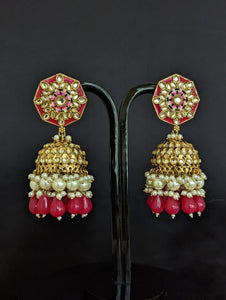 Nora Hot Pink Kundan Meenakari Jhumka