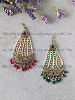 Load image into Gallery viewer, Kalki Antique Gold Plated Pearl &amp; Polki Pasa - Red &amp; Green
