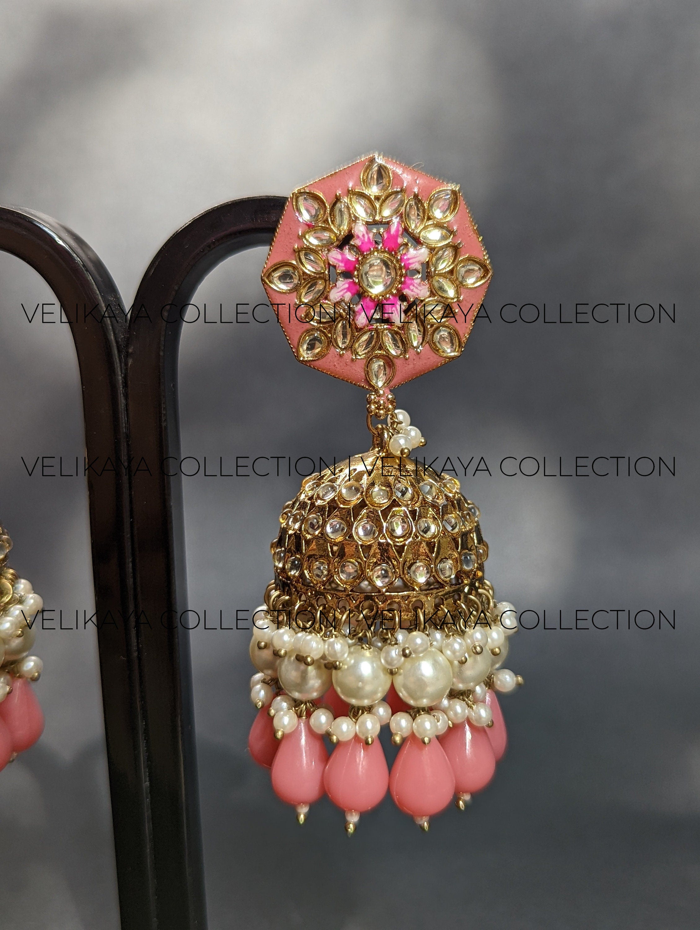 Nora Peach Kundan Meenakari Jhumka