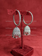 Load image into Gallery viewer, Amani Rhodium Plated Silver American Diamond Jhumka
