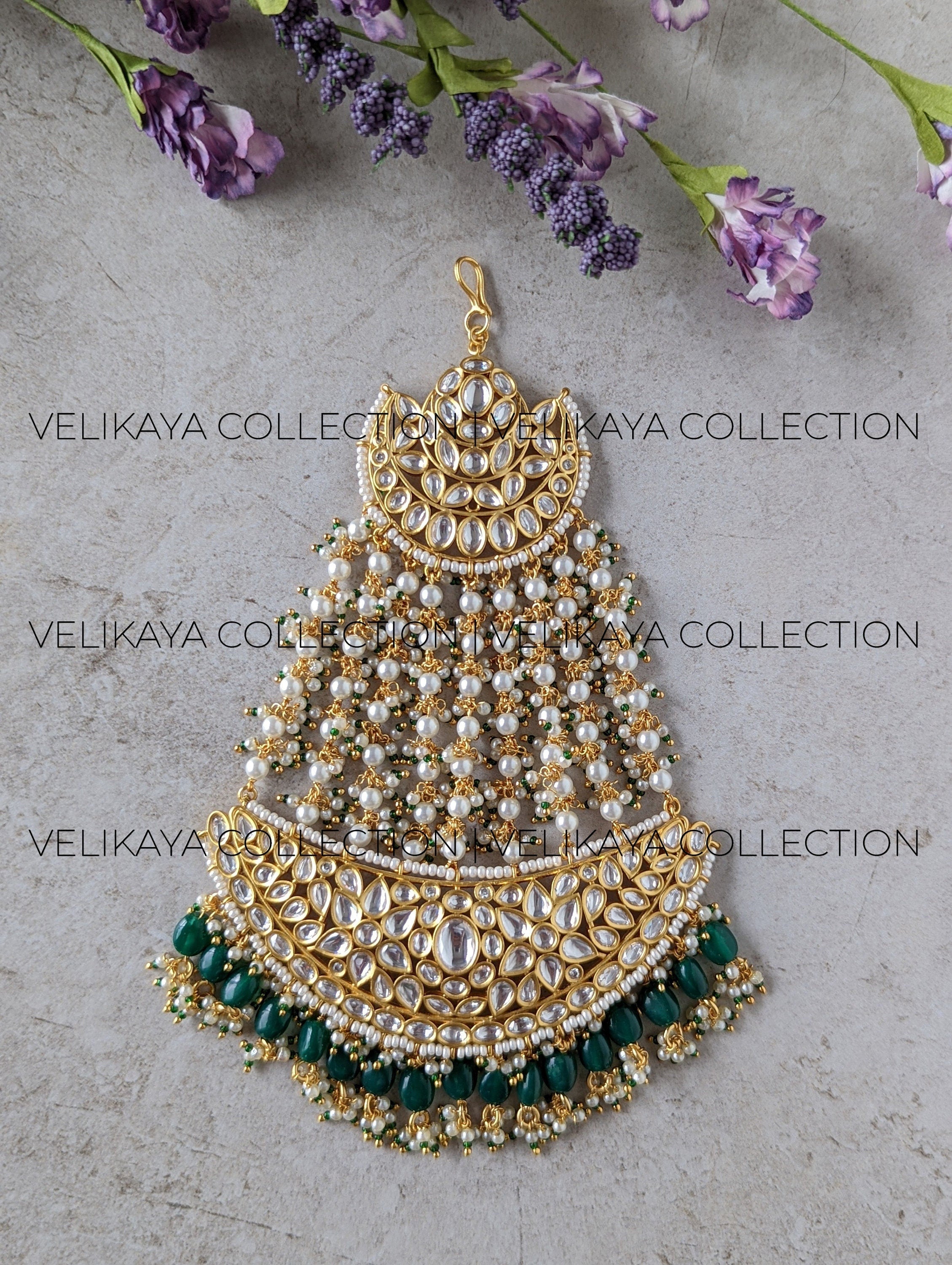 Jodha Gold Plated Kundan Pasa in Green