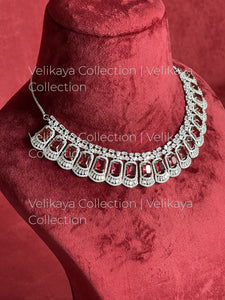 Autumn Ruby Silver American Diamond Necklace Set