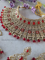 Load image into Gallery viewer, Jodha - Ruby Red Polki Choker Necklace Set
