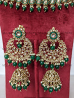 Load image into Gallery viewer, Myra - Emerald Green Polki Bridal Necklace Earrings Tikka
