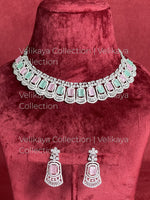 Load image into Gallery viewer, Nima Mint Silver American Diamond Necklace Set
