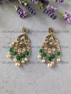 Sonali Green Gold Plated Kundan Meenakari Earrings