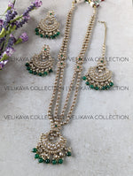 Load image into Gallery viewer, Heera - Green Long Polki Necklace Jhumkas Tikka
