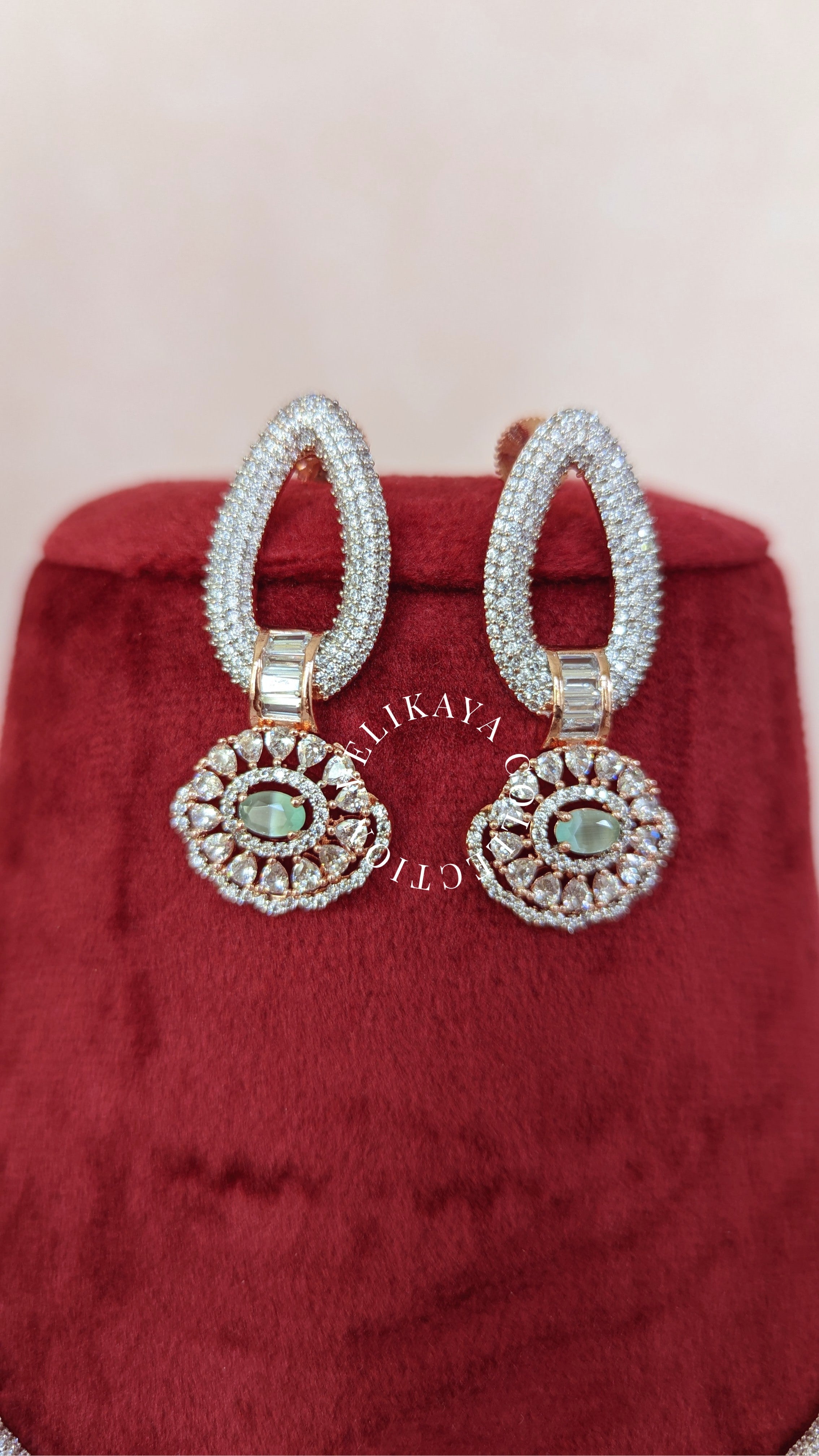 MINT & ROSE GOLD DIAMANTE NECKLACE & EARRINGS