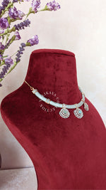 Load image into Gallery viewer, MINT &amp; ROSE GOLD DIAMANTE NECKLACE &amp; EARRINGS
