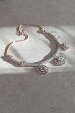 Load image into Gallery viewer, MINT &amp; ROSE GOLD DIAMANTE NECKLACE &amp; EARRINGS
