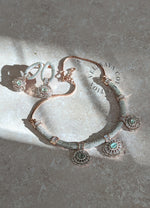 Load image into Gallery viewer, MINT &amp; ROSE GOLD DIAMANTE NECKLACE &amp; EARRINGS
