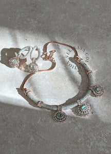 MINT & ROSE GOLD DIAMANTE NECKLACE & EARRINGS