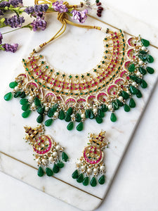 Emerald Ruby Statement Kundan Necklace Set