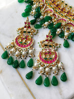 Load image into Gallery viewer, Emerald Ruby Statement Kundan Necklace Set
