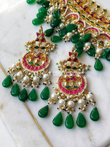 Emerald Ruby Statement Kundan Necklace Set