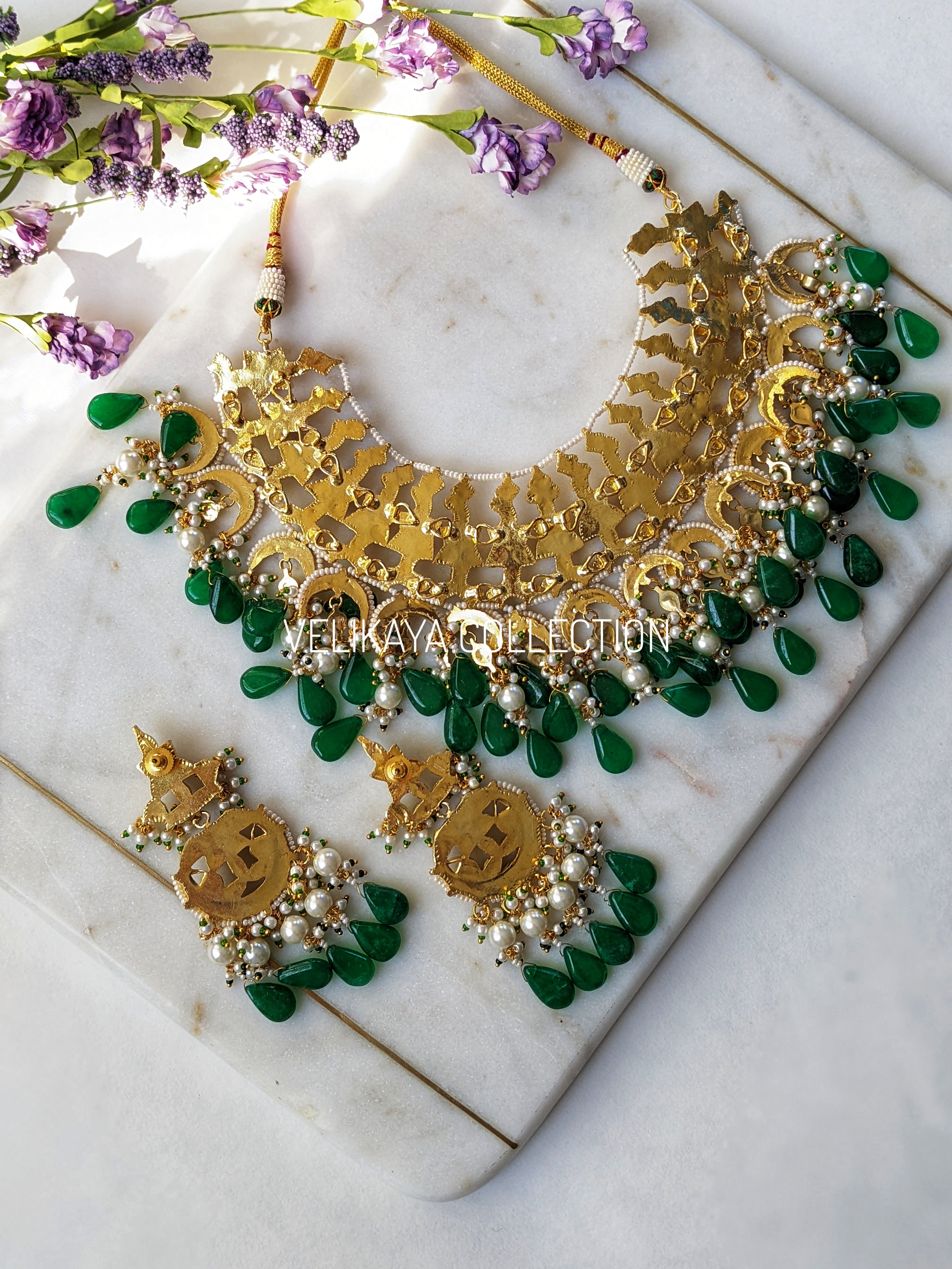 Emerald Ruby Statement Kundan Necklace Set