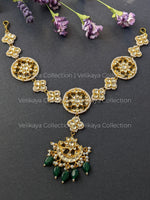 Load image into Gallery viewer, Pachi Kundan Choker Necklace with Jhumkas &amp; Mathapatti
