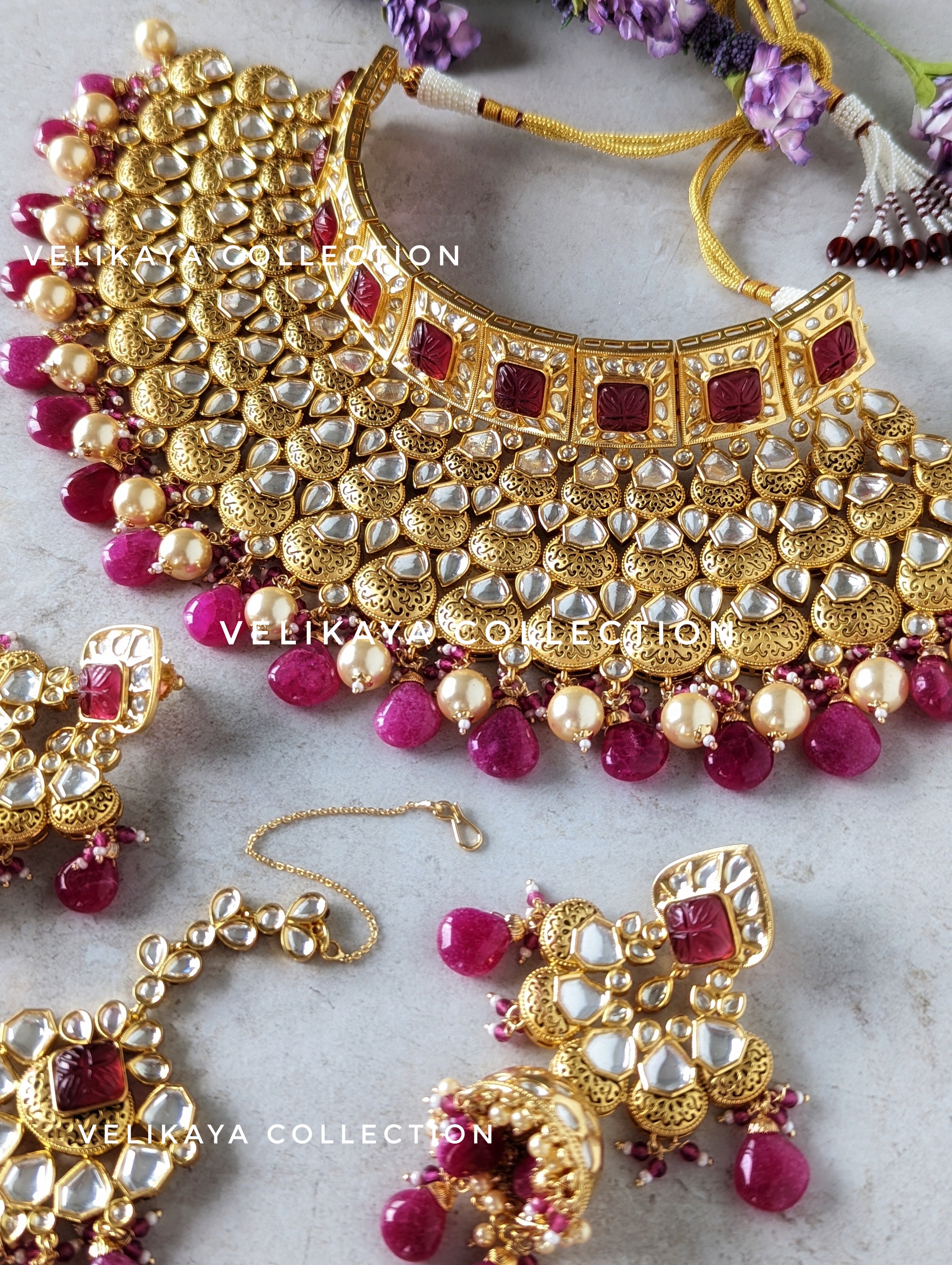 Ruby Pink Kundan Choker Necklace Set