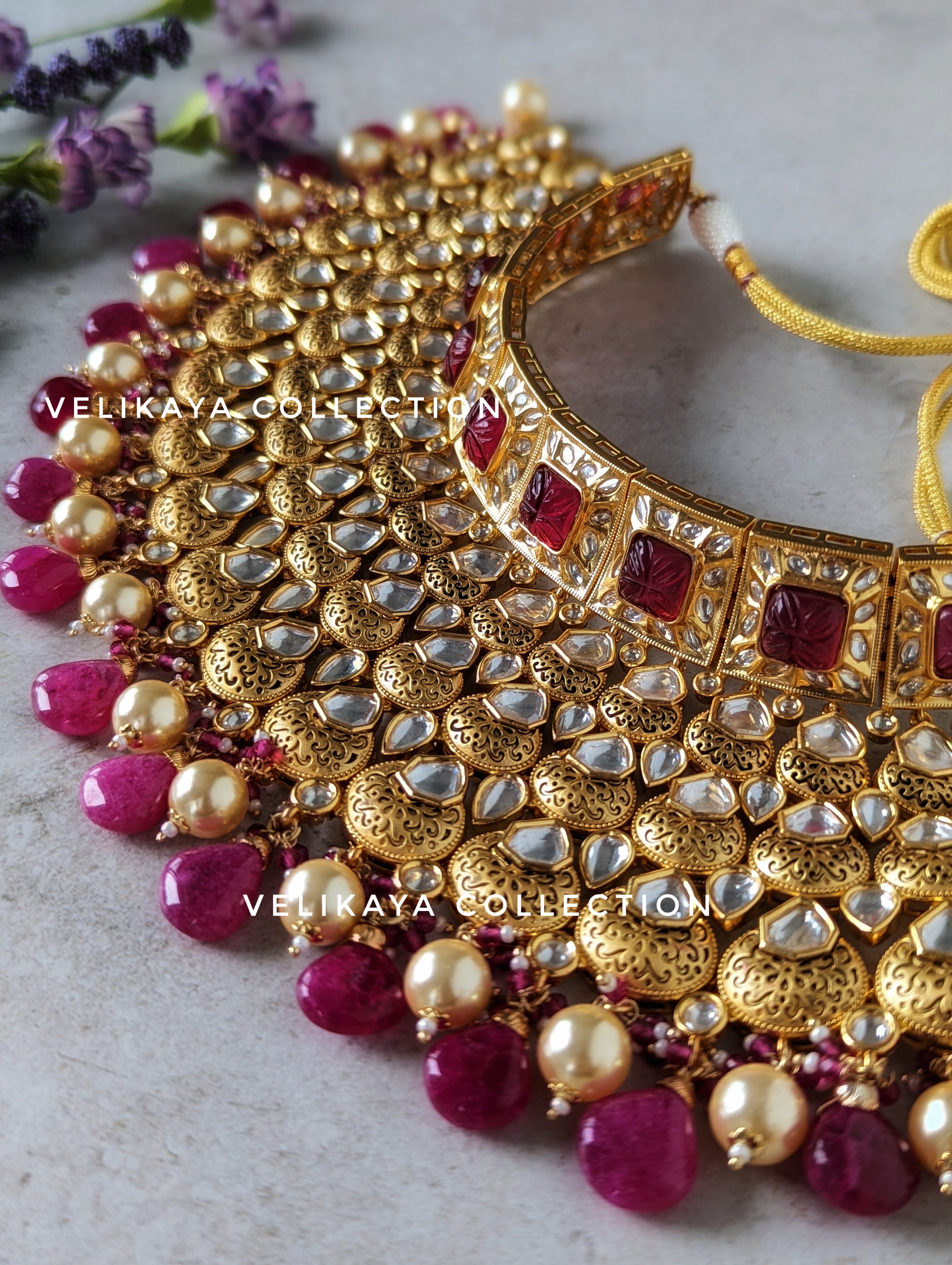 Ruby Pink Kundan Choker Necklace Set