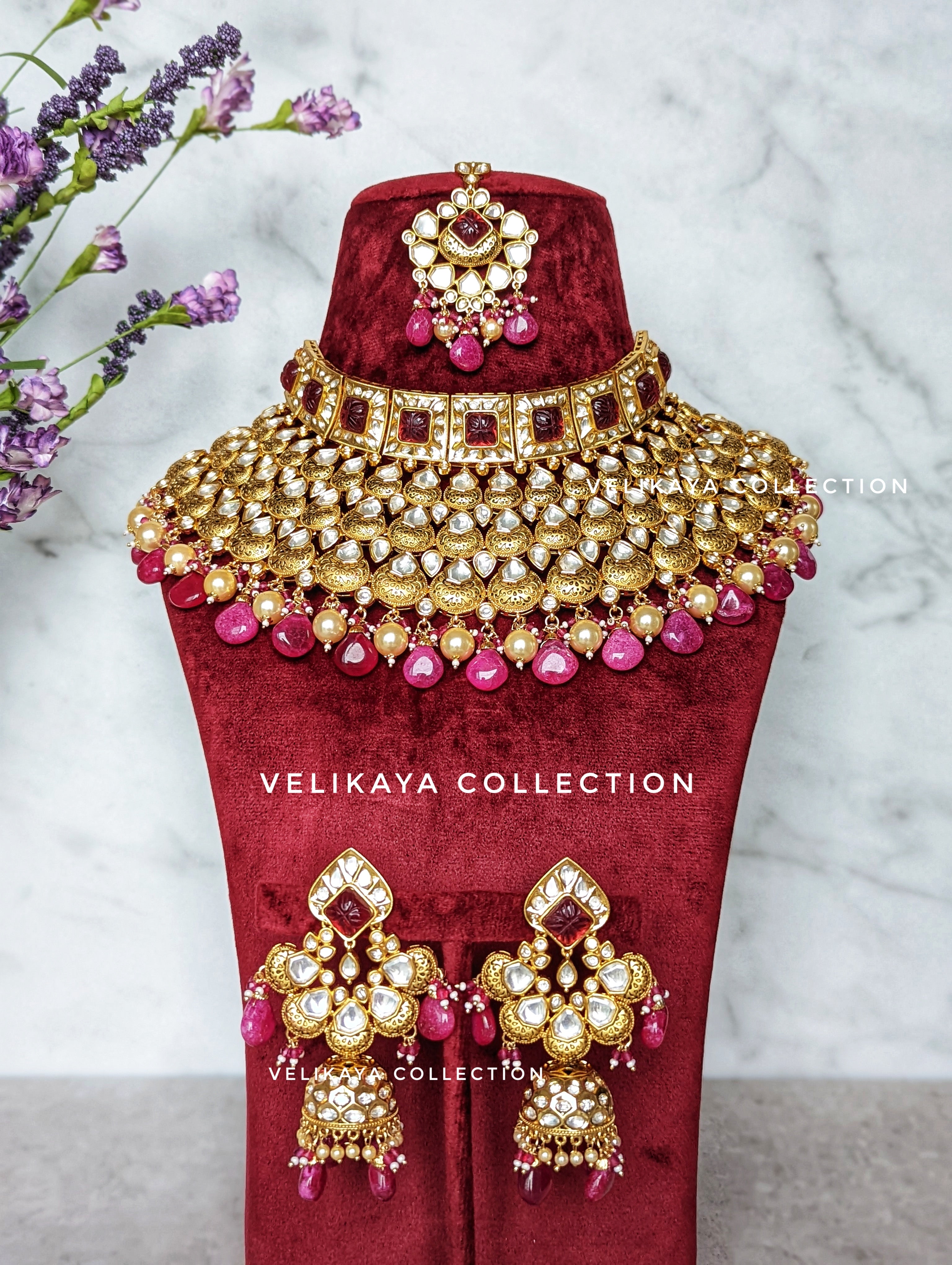 Ruby Pink Kundan Choker Necklace Set