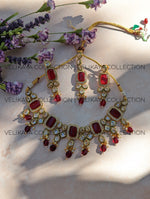 Load image into Gallery viewer, Monalisa Maroon Kundan Necklace Earrings Tikka
