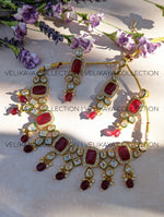 Load image into Gallery viewer, Monalisa Maroon Kundan Necklace Earrings Tikka
