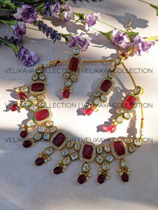 Monalisa Maroon Kundan Necklace Earrings Tikka