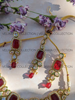 Load image into Gallery viewer, Monalisa Maroon Kundan Necklace Earrings Tikka
