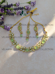 Sanya Mint Kundan Choker Necklace Earrings Tikka