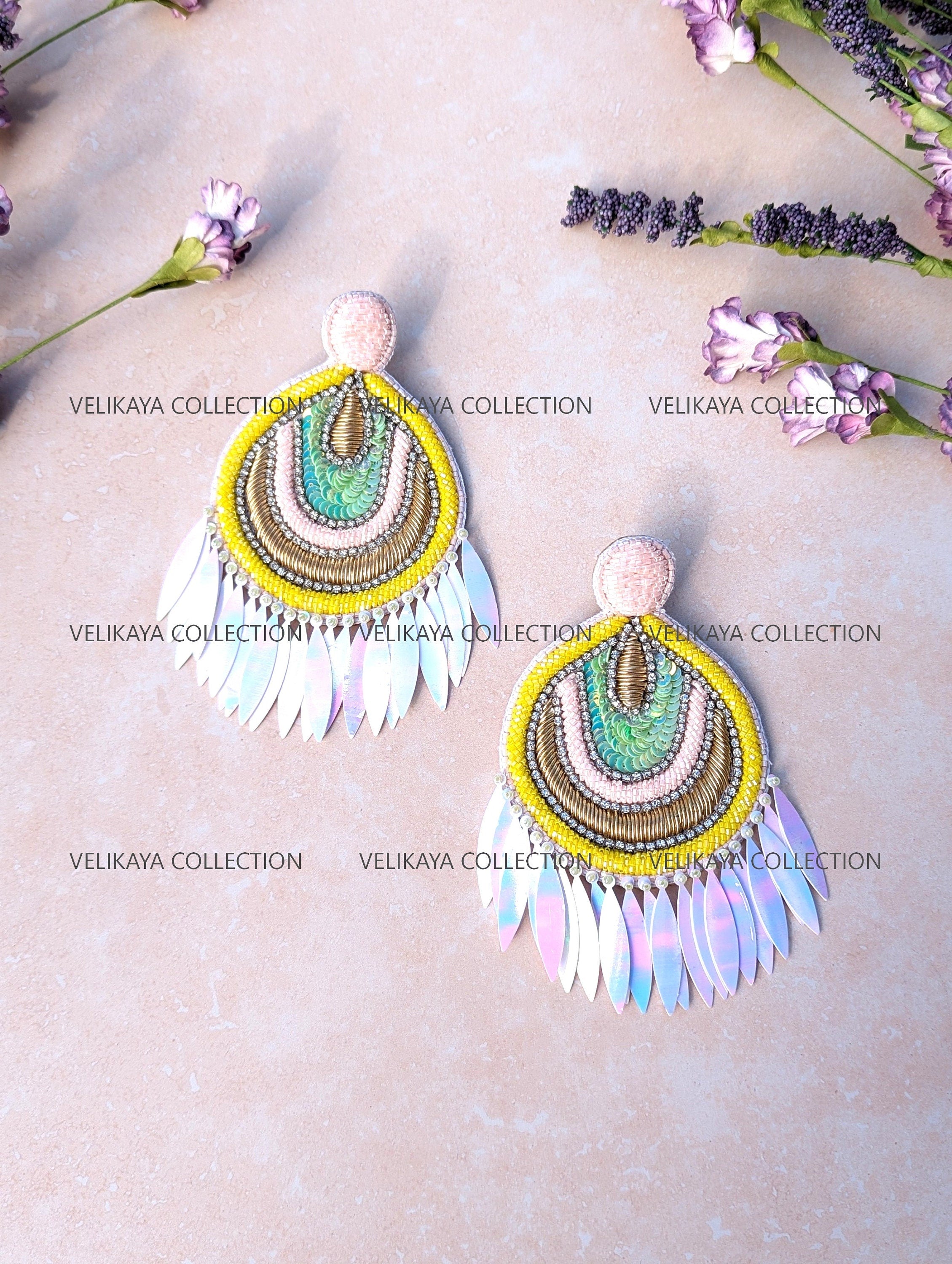 Pastel Beaded Zardozi Earrings