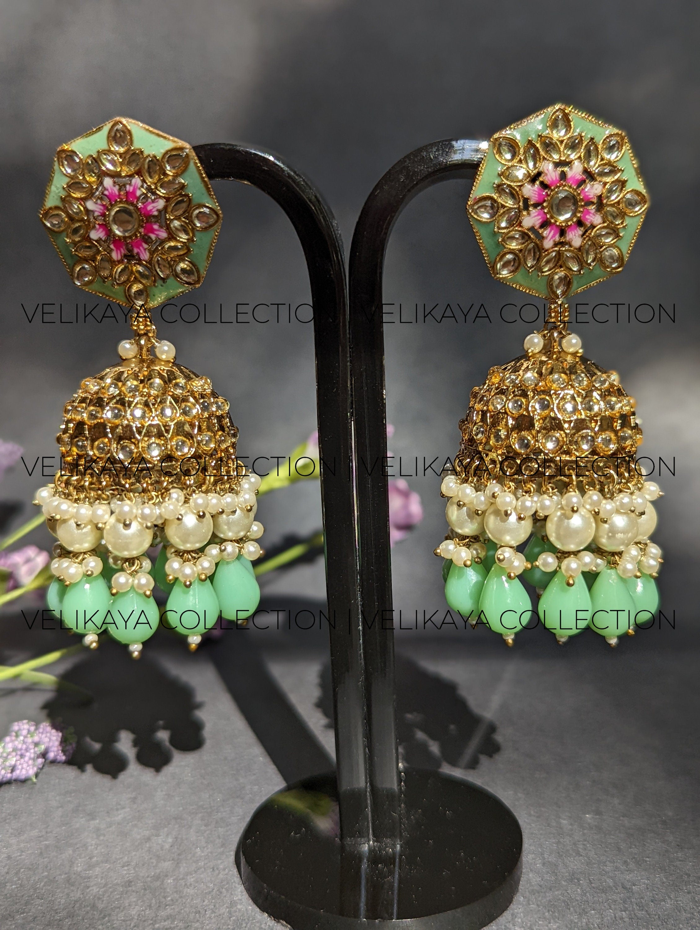 Nora Mint Kundan Meenakari Jhumka