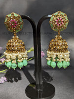 Load image into Gallery viewer, Nora Mint Kundan Meenakari Jhumka
