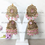 Load image into Gallery viewer, Kiara Large Pink Antique Gold Plated Jhumka
