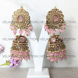 Kiara Large Pink Antique Gold Plated Jhumka