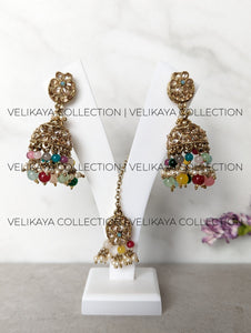 Myla Multicolor Polki Jhumka & Tikka