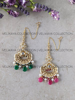 Load image into Gallery viewer, Karishma Gold Plated Fine Kundan Tikka - Green Beads
