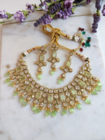 Load image into Gallery viewer, Aurora Mint Kundan Wedding Necklace Earrings Tikka
